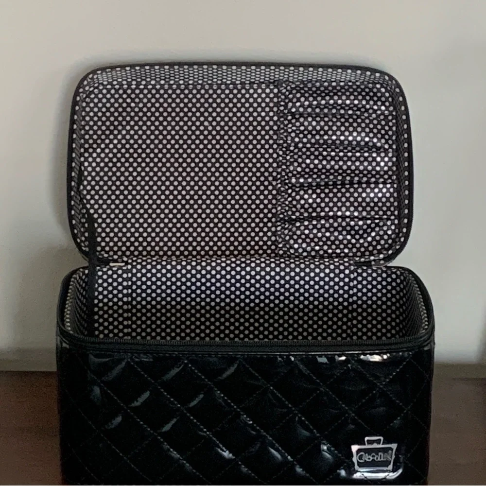 Caboodles black shiny vinyl quilted travel makeup storage case